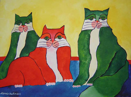 Aldemir Martins - Dois gatos verdes e um vermelho
