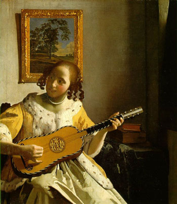 "no gume a medida exata //a exata, a medida certa, / punhal de prata" (Cecília Meireles) - Quadro: Vermeer - A guitarrista (1672)