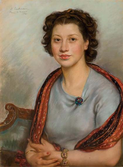 Zinaida Evgenievna Serebriakova - Podrtrait of Bertha Popoff in a red shawl-1940